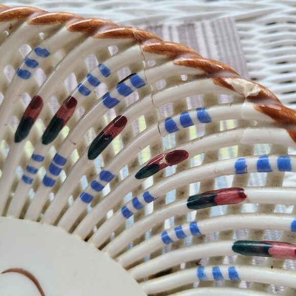 Vintage Reticulated Lattice Decorative Ceramic Bowl Hand Painted Made In Spain - Picture 7 of 15